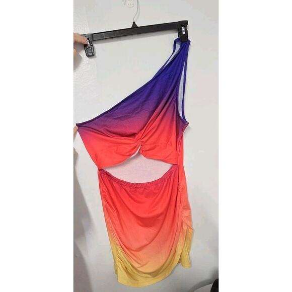 Sexy mini dress for women tight cut out‎ gathered One Shoulder SZ XL Multicolor - Picture 1 of 12